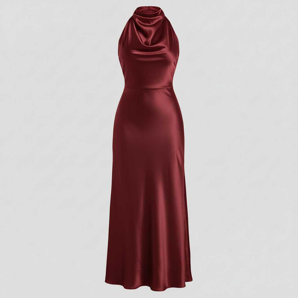Halter Evening Dress | Elegant Midi Evening Gown for Women