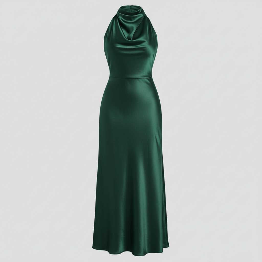 Halter Evening Dress | Elegant Midi Evening Gown for Women