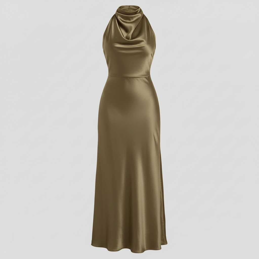 Halter Evening Dress | Elegant Midi Evening Gown for Women