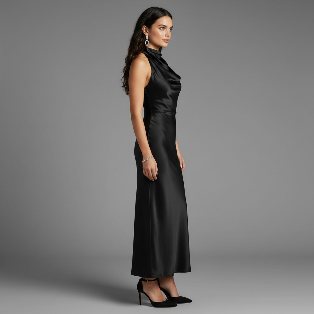 Halter Evening Dress | Elegant Midi Evening Gown for Women