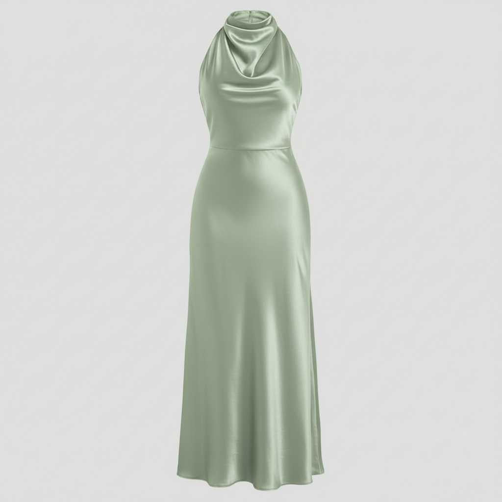Halter Evening Dress | Elegant Midi Evening Gown for Women
