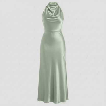 Halter Evening Dress | Elegant Midi Evening Gown for Women