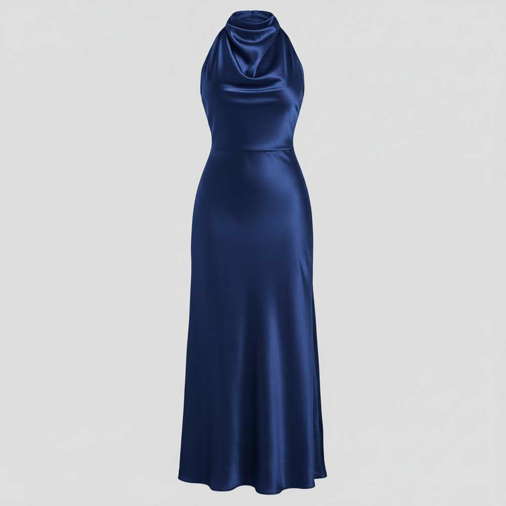 Halter Evening Dress | Elegant Midi Evening Gown for Women