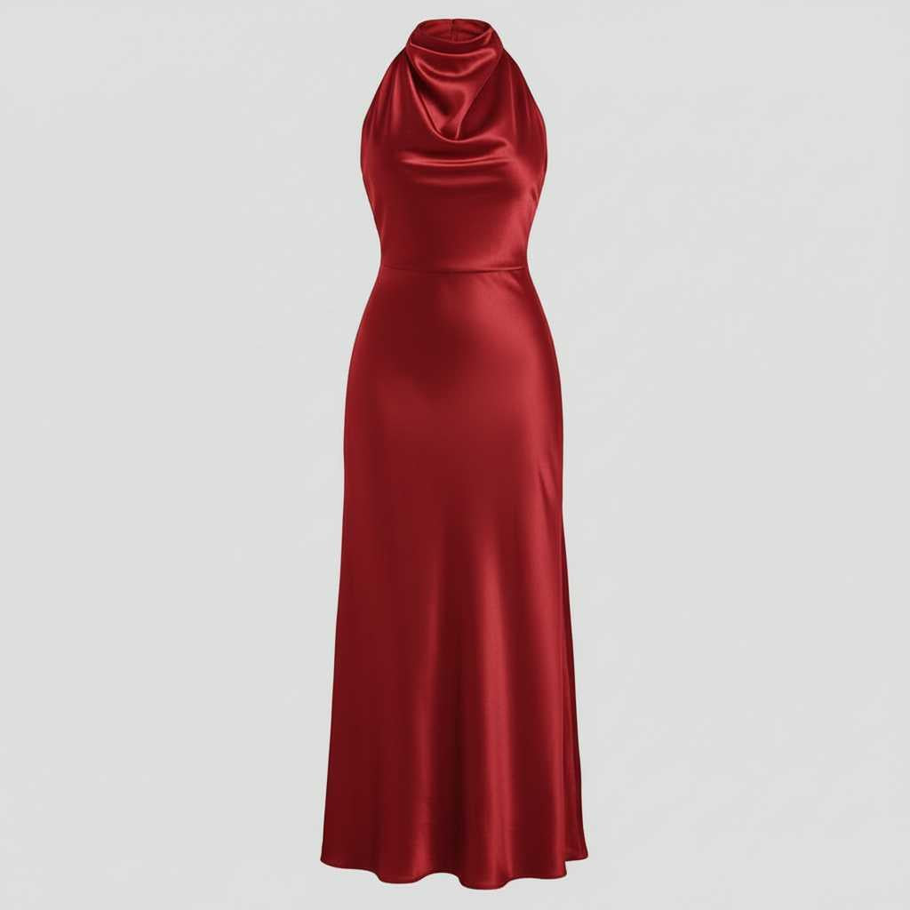 Halter Evening Dress | Elegant Midi Evening Gown for Women